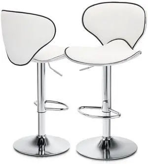 Bar Stools Set of 2 Adjustable Swivel Bar Chairs, Modern White PU Leather Counter Height Barstools with High Backrest and Footrest for Bar, Kitchen, Dining Room, 250 lbs Capacity Bar Stools Set of 2 Adjustable Swivel Bar Chairs, Modern White PU Leather Counter Height Barstools with High Backrest and Footrest for Bar, Kitchen, Dining Room, 250 lbs Capacity