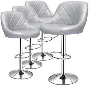 Stool Chair for Kitchen Counter, Height Adjustable Swivel Barstools, Modern PU Leather Kitchen Counter Bar Stools, Armless Hydraulic Counter Stool, Metal Base Island Stool, Silver Stool Chair for Kitchen Counter, Height Adjustable Swivel Barstools, Modern PU Leather Kitchen Counter Bar Stools, Armless Hydraulic Counter Stool, Metal Base Island Stool, Silver