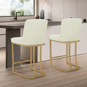 Bar Stools Set of 2, PU Leather Upholstered Counter Height Stools, Modern Barstools with Back and Golden Metal Frame for Kitchen Island Dining Room, White Cream Bar Stools Set of 2, PU Leather Upholstered Counter Height Stools, Modern Barstools with Back and Golden Metal Frame for Kitchen Island Dining Room, White Cream