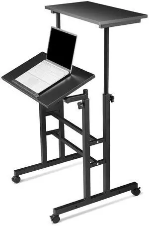 Height Adjustable Rolling Laptop Stand Table, 28-46 in for Young and Adults, Tiltable Keyboard Tray and Locking Casters for Home and Office Height Adjustable Rolling Laptop Stand Table, 28-46 in for Young and Adults, Tiltable Keyboard Tray and Locking Casters for Home and Office