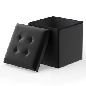 Folding Storage Ottoman Cube, 15 Inches Small Ottoman with Storage, Footstool Rest Padded Seat for Living Room, Bedroom, Entryway, Hallway, Black Folding Storage Ottoman Cube, 15 Inches Small Ottoman with Storage, Footstool Rest Padded Seat for Living Room, Bedroom, Entryway, Hallway, Black