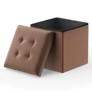 Folding Storage Ottoman Cube, 15 Inches Small Ottoman with Storage, Footstool Rest Padded Seat for Living Room, Bedroom, Entryway, Hallway, Brown Folding Storage Ottoman Cube, 15 Inches Small Ottoman with Storage, Footstool Rest Padded Seat for Living Room, Bedroom, Entryway, Hallway, Brown
