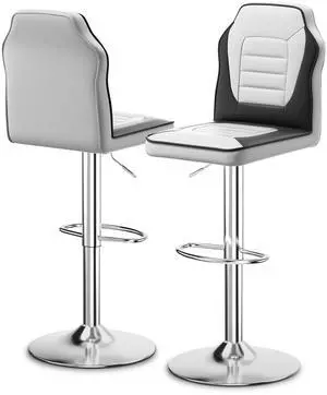 Bar Stools Set of 2, White-Black Blocking Vibrant Racing Style Height Adjustable PU Leather Barstools with Footrest, 360° Swivel Kitchen Stool with Backrest, Bar Chairs for Counter and Pub Bar Stools Set of 2, White-Black Blocking Vibrant Racing Style Height Adjustable PU Leather Barstools with Footrest, 360° Swivel Kitchen Stool with Backrest, Bar Chairs for Counter and Pub