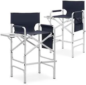 44.5" Foldable Tall Director Chair Folding Portable Aluminum Frame Makeup Artist Chair, with Side Table, Cup Holder and Pockets, 250lbs Capacity (Set of 2, Navy Blue) 44.5" Foldable Tall Director Chair Folding Portable Aluminum Frame Makeup Artist Chair, with Side Table, Cup Holder and Pockets, 250lbs Capacity (Set of 2, Navy Blue)