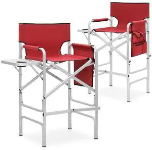 44.5" Foldable Tall Director Chair Folding Portable Aluminum Frame Makeup Artist Chair, with Side Table, Cup Holder and Pockets, 250lbs Capacity (Set of 2, Red) 44.5" Foldable Tall Director Chair Folding Portable Aluminum Frame Makeup Artist Chair, with Side Table, Cup Holder and Pockets, 250lbs Capacity (Set of 2, Red)