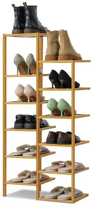 12 Tier Shoe Rack for Entryway, Bamboo Vertical Double Row Shoe Storage Space Saving Shoe Organizer for Small Spaces Corner Bedroom, Natural 12 Tier Shoe Rack for Entryway, Bamboo Vertical Double Row Shoe Storage Space Saving Shoe Organizer for Small Spaces Corner Bedroom, Natural