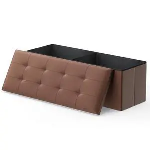 43 Inch Storage Ottoman Bench, 34 Gal. Folding Ottoman Footrest, End of Bed Bench, Rectangle Foot Stool, Supports 600 lbs, for Bedroom, Living Room, Entryway, Hallway, Brown 43 Inch Storage Ottoman Bench, 34 Gal. Folding Ottoman Footrest, End of Bed Bench, Rectangle Foot Stool, Supports 600 lbs, for Bedroom, Living Room, Entryway, Hallway, Brown