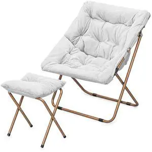 Square Folding Faux Fur Saucer Chair for Bedroom Living Room Dorm Foldable Metal Frame Oversized Large Comfy Furry Padded Soft Cozy Moon Chair with Footrest Ottoman for Adults (White) Square Folding Faux Fur Saucer Chair for Bedroom Living Room Dorm Foldable Metal Frame Oversized Large Comfy Furry Padded Soft Cozy Moon Chair with Footrest Ottoman for Adults (White)