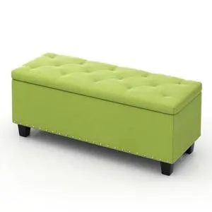 42 Inch Long Bench with Storage, Modern 40L Inner Space Green Linen Foot Stool for Bedroom, Upholstered Padded Rectangular Fabric Tufted Bench Footrest with Wood Legs with 660 Lbs Capacity 42 Inch Long Bench with Storage, Modern 40L Inner Space Green Linen Foot Stool for Bedroom, Upholstered Padded Rectangular Fabric Tufted Bench Footrest with Wood Legs with 660 Lbs Capacity