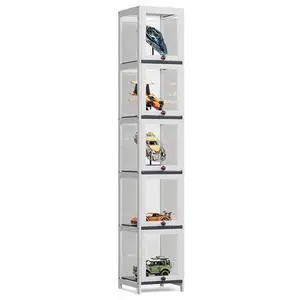 68" Tall Slim Narrow Clear Acrylic Door Curio Cabinet Display Case with Corner Shelves, White 68" Tall Slim Narrow Clear Acrylic Door Curio Cabinet Display Case with Corner Shelves, White
