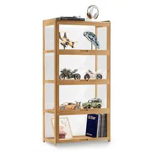 55" Curio Display Cabinet with Doors, 4-Tier Bamboo Showcase Storage Cabinet Shelf Collectibles Toy Display Case for Living Room, Natural 55" Curio Display Cabinet with Doors, 4-Tier Bamboo Showcase Storage Cabinet Shelf Collectibles Toy Display Case for Living Room, Natural