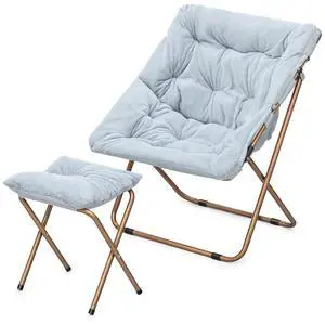 Square Folding Faux Fur Saucer Chair for Bedroom Living Room Dorm Foldable Metal Frame Oversized Large Comfy Furry Padded Soft Cozy Moon Chair with Footrest Ottoman for Adults (Blue) Square Folding Faux Fur Saucer Chair for Bedroom Living Room Dorm Foldable Metal Frame Oversized Large Comfy Furry Padded Soft Cozy Moon Chair with Footrest Ottoman for Adults (Blue)