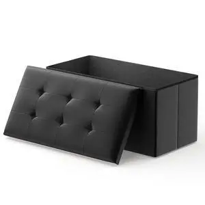 30 Inch Storage Ottoman Bench, 24 Gal. Folding Ottoman Footrest, End of Bed Bench, Rectangle Foot Stool, Supports 600 lbs, for Bedroom, Living Room, Entryway, Hallway, Black 30 Inch Storage Ottoman Bench, 24 Gal. Folding Ottoman Footrest, End of Bed Bench, Rectangle Foot Stool, Supports 600 lbs, for Bedroom, Living Room, Entryway, Hallway, Black