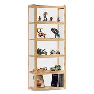 67.5" Curio Display Cabinet with Doors, 5-Tier Bamboo Showcase Storage Cabinet Shelf Collectibles Toy Display Case for Living Room, Natural 67.5" Curio Display Cabinet with Doors, 5-Tier Bamboo Showcase Storage Cabinet Shelf Collectibles Toy Display Case for Living Room, Natural