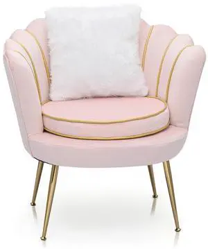 Upholstered Velvet Chair for Bedroom Makeup Room, Light Pink Shell Chair Mid-Century Modern Leisure Guest Chair for Living Room with Cushion and Metal Legs, Retro Arm Chair, 250 lbs Capacity Upholstered Velvet Chair for Bedroom Makeup Room, Light Pink Shell Chair Mid-Century Modern Leisure Guest Chair for Living Room with Cushion and Metal Legs, Retro Arm Chair, 250 lbs Capacity