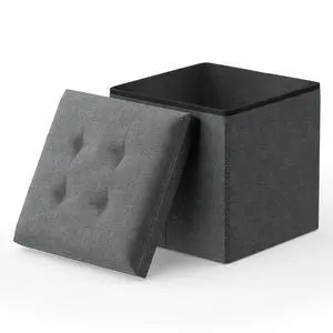 15 Inches Storage Ottoman Cube, Folding Square Foot Rest Stool, Small Ottoman Footrest with Storage for Living Room, Bedroom, Entryway, Dark Gray 15 Inches Storage Ottoman Cube, Folding Square Foot Rest Stool, Small Ottoman Footrest with Storage for Living Room, Bedroom, Entryway, Dark Gray