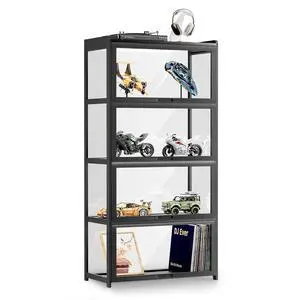 55" Curio Display Cabinet with Doors, 4-Tier Bamboo Showcase Storage Cabinet Shelf Collectibles Toy Display Case for Living Room, Black 55" Curio Display Cabinet with Doors, 4-Tier Bamboo Showcase Storage Cabinet Shelf Collectibles Toy Display Case for Living Room, Black