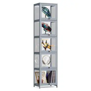 68" Tall Slim Narrow Clear Acrylic Door Curio Cabinet Display Case with Corner Shelves, Gray 68" Tall Slim Narrow Clear Acrylic Door Curio Cabinet Display Case with Corner Shelves, Gray
