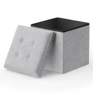 15 Inches Storage Ottoman Cube, Folding Square Foot Rest Stool, Small Ottoman Footrest with Storage for Living Room, Bedroom, Entryway, Light Gray 15 Inches Storage Ottoman Cube, Folding Square Foot Rest Stool, Small Ottoman Footrest with Storage for Living Room, Bedroom, Entryway, Light Gray