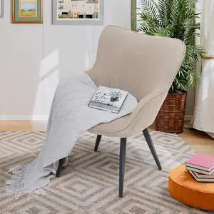 Accent Chair, Elegant Modern Armchair, Upholstered Vanity Chair with Metal Legs and High Back, Comfy Reading Chair for Living Room Bedroom Office, Beige Accent Chair, Elegant Modern Armchair, Upholstered Vanity Chair with Metal Legs and High Back, Comfy Reading Chair for Living Room Bedroom Office, Beige