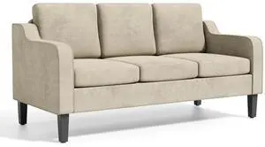 Small Sofa Couch, 64" Mid Century Modern Couch, Comfy 3 Seat Sofa with Removable Cushion & Solid Wood Legs for Small Spaces, Bedroom, Apartment, Beige Small Sofa Couch, 64" Mid Century Modern Couch, Comfy 3 Seat Sofa with Removable Cushion & Solid Wood Legs for Small Spaces, Bedroom, Apartment, Beige