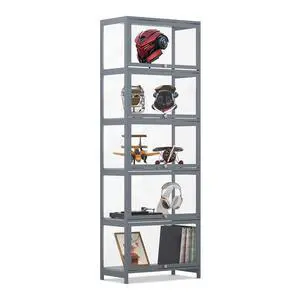 Curio Display Cabinet, 5 Tier Storage Shelves with Acrylic Glass Door, Free Standing Transparent Bamboo Display Case for Collection Curio Display Cabinet, 5 Tier Storage Shelves with Acrylic Glass Door, Free Standing Transparent Bamboo Display Case for Collection