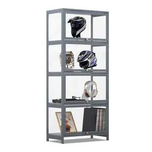 Curio Display Cabinet, 4 Tier Storage Shelves with Acrylic Glass Door, Free Standing Transparent Bamboo Display Case for Collection Curio Display Cabinet, 4 Tier Storage Shelves with Acrylic Glass Door, Free Standing Transparent Bamboo Display Case for Collection