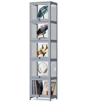 Narrow Display Cabinet for Small Space, 5 Tier Slim Storage Shelves with Acrylic Glass Door, Free Standing Transparent Bamboo Display Case for Collection Narrow Display Cabinet for Small Space, 5 Tier Slim Storage Shelves with Acrylic Glass Door, Free Standing Transparent Bamboo Display Case for Collection