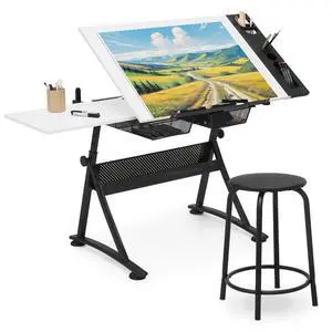 Drafting Table Set for Home and School, Height & Angle Adjustments (28"-36", 0°-65°), Art Desk with Drawers Artists & Designers Drafting Table Set for Home and School, Height & Angle Adjustments (28"-36", 0°-65°), Art Desk with Drawers Artists & Designers