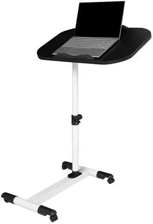 Mobile Height Adjustable Laptop Stand Computer Workstation, 360° Rotatable Panel, Adjustable Height 24"-36", Portable T-Shape Base with Locking Casters, Ideal for Home & Office, White Mobile Height Adjustable Laptop Stand Computer Workstation, 360° Rotatable Panel, Adjustable Height 24"-36", Portable T-Shape Base with Locking Casters, Ideal for Home & Office, White