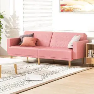 75 Inch Convertible Couch Sofa Bed, Reclining Futon Sleeper with Cloud Cushion & Ergonomics Armrest, 3 Seater Upholstered Couch, Comfy Reclining Sofa Bed for Living Room, Bedroom, Pink 75 Inch Convertible Couch Sofa Bed, Reclining Futon Sleeper with Cloud Cushion & Ergonomics Armrest, 3 Seater Upholstered Couch, Comfy Reclining Sofa Bed for Living Room, Bedroom, Pink
