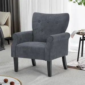 Button Tufted Accent Chair, Upholstered Linen Armchair with High Back and Sturdy Wood Legs for Living Room Bedroom Small Space, Lava Gray Button Tufted Accent Chair, Upholstered Linen Armchair with High Back and Sturdy Wood Legs for Living Room Bedroom Small Space, Lava Gray