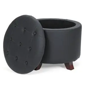 Round Ottoman with Storage, Small Foot Rest Stool with Legs, 20 Dia x 17 H Inches PU Leather Ottoman Chair for Living Room, Bedroom, Black Round Ottoman with Storage, Small Foot Rest Stool with Legs, 20 Dia x 17 H Inches PU Leather Ottoman Chair for Living Room, Bedroom, Black