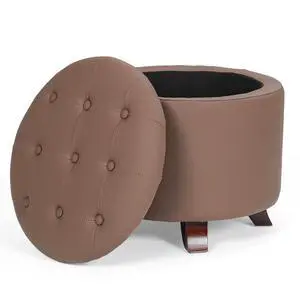 Round Ottoman with Storage, Small Foot Rest Stool with Legs, 20 Dia x 17 H Inches PU Leather Ottoman Chair for Living Room, Bedroom, Black Round Ottoman with Storage, Small Foot Rest Stool with Legs, 20 Dia x 17 H Inches PU Leather Ottoman Chair for Living Room, Bedroom, Black