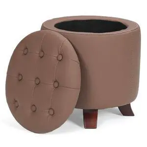 Round Ottoman with Storage, Small Foot Rest Stool with Legs, 15.5 Dia. x 17 H Inches PU Leather Ottoman Chair for Living Room, Bedroom, Black Round Ottoman with Storage, Small Foot Rest Stool with Legs, 15.5 Dia. x 17 H Inches PU Leather Ottoman Chair for Living Room, Bedroom, Black