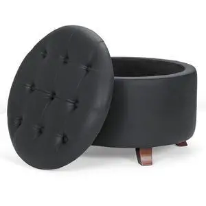 Round Ottoman with Storage, Large Foot Rest Stool with Legs, 24.5 Dia. x 17 H Inches PU Leather Ottoman Chair for Living Room, Bedroom, White Round Ottoman with Storage, Large Foot Rest Stool with Legs, 24.5 Dia. x 17 H Inches PU Leather Ottoman Chair for Living Room, Bedroom, White