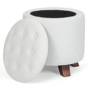 Round Ottoman with Storage, Small Foot Rest Stool with Legs, 15.5 Dia. x 17 H Inches PU Leather Ottoman Chair for Living Room, Bedroom, Black Round Ottoman with Storage, Small Foot Rest Stool with Legs, 15.5 Dia. x 17 H Inches PU Leather Ottoman Chair for Living Room, Bedroom, Black