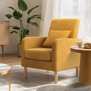 Accent Chair with Back Pillow, Upholstered Club Arm Chair, Modern Living Room Chair with Wooden Legs for Bedroom Corner, Living Room, Reading Nook, Yellow Accent Chair with Back Pillow, Upholstered Club Arm Chair, Modern Living Room Chair with Wooden Legs for Bedroom Corner, Living Room, Reading Nook, Yellow