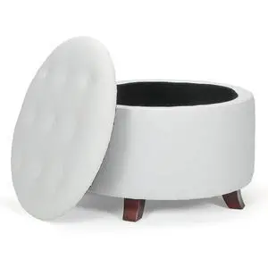 Round Ottoman with Storage, Large Foot Rest Stool with Legs, 24.5 Dia. x 17 H Inches PU Leather Ottoman Chair for Living Room, Bedroom, White Round Ottoman with Storage, Large Foot Rest Stool with Legs, 24.5 Dia. x 17 H Inches PU Leather Ottoman Chair for Living Room, Bedroom, White