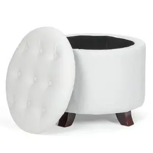 Round Ottoman with Storage, Small Foot Rest Stool with Legs, 20 Dia x 17 H Inches PU Leather Ottoman Chair for Living Room, Bedroom, Black Round Ottoman with Storage, Small Foot Rest Stool with Legs, 20 Dia x 17 H Inches PU Leather Ottoman Chair for Living Room, Bedroom, Black