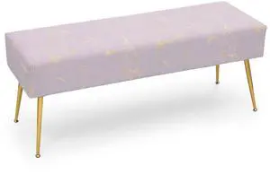 Upholstered Settee Bench with Solid Steel Legs, Modern Lavender Long Bench for Entryway or Living Room, Versatile Accent Ottoman Foot Rest Stool with Marble Pattern, 440 lbs Capacity Upholstered Settee Bench with Solid Steel Legs, Modern Lavender Long Bench for Entryway or Living Room, Versatile Accent Ottoman Foot Rest Stool with Marble Pattern, 440 lbs Capacity