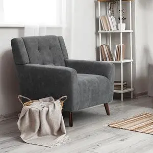 Mid Century Modern Accent Chair, Upholstered Button Tufted Armchair, Comfy Fabric Living Room Chair for Living Room Bedroom, Waiting Room, Lava Grey Mid Century Modern Accent Chair, Upholstered Button Tufted Armchair, Comfy Fabric Living Room Chair for Living Room Bedroom, Waiting Room, Lava Grey