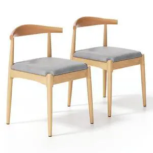 Solid Wood Dining Chairs Set of 2, Heavy Duty Kitchen Chairs, Mid Century Modern Dining Chairs with Upholstered Cushion & Wide Curved Backrest for Living Room, Kitchen, Beige Solid Wood Dining Chairs Set of 2, Heavy Duty Kitchen Chairs, Mid Century Modern Dining Chairs with Upholstered Cushion & Wide Curved Backrest for Living Room, Kitchen, Beige