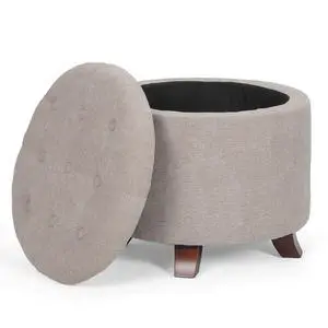Round Ottoman with Storage, Small Foot Rest Stool with Legs, 20 Dia. x 17 H Inches Upholstered Ottoman with Storage for Living Room, Bedroom, Beige Round Ottoman with Storage, Small Foot Rest Stool with Legs, 20 Dia. x 17 H Inches Upholstered Ottoman with Storage for Living Room, Bedroom, Beige