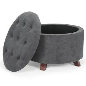 Round Ottoman with Storage, Small Foot Rest Stool with Legs, 24.5 Dia. x 17 H Inches Upholstered Ottoman with Storage for Living Room, Bedroom, Dark Gray Round Ottoman with Storage, Small Foot Rest Stool with Legs, 24.5 Dia. x 17 H Inches Upholstered Ottoman with Storage for Living Room, Bedroom, Dark Gray
