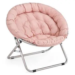 Round Folding Saucer Chair for Bedroom Living Room Dorm Foldable Metal Frame Comfy Soft Lounge Lazy Cozy Moon Chair for Teens (Pink) Round Folding Saucer Chair for Bedroom Living Room Dorm Foldable Metal Frame Comfy Soft Lounge Lazy Cozy Moon Chair for Teens (Pink)