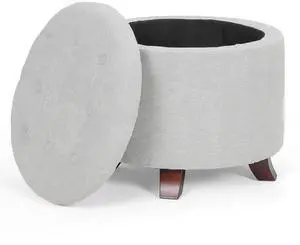 Round Ottoman with Storage, Small Foot Rest Stool with Legs, 20 Dia. x 17 H Inches Upholstered Ottoman with Storage for Living Room, Bedroom, Light Gray Round Ottoman with Storage, Small Foot Rest Stool with Legs, 20 Dia. x 17 H Inches Upholstered Ottoman with Storage for Living Room, Bedroom, Light Gray