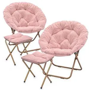 Round Folding Faux Fur Saucer Chair for Bedroom Living Room Dorm Foldable Metal Frame Oversized Large Comfy Furry Padded Soft Cozy Moon Chair with Footrest Ottoman for Adults (Pink, 2 Set) Round Folding Faux Fur Saucer Chair for Bedroom Living Room Dorm Foldable Metal Frame Oversized Large Comfy Furry Padded Soft Cozy Moon Chair with Footrest Ottoman for Adults (Pink, 2 Set)