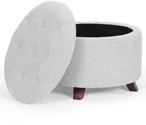 Round Ottoman with Storage, Small Foot Rest Stool with Legs, 24.5 Dia. x 17 H Inches Upholstered Ottoman with Storage for Living Room, Bedroom, Light Gray Round Ottoman with Storage, Small Foot Rest Stool with Legs, 24.5 Dia. x 17 H Inches Upholstered Ottoman with Storage for Living Room, Bedroom, Light Gray
