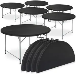 10 Pack 5Ft Folding Plastic Table Set, Heavy Duty Round Indoor Outdoor Tables for Kitchen Party Wedding Festival Event Poolside, Black 10 Pack 5Ft Folding Plastic Table Set, Heavy Duty Round Indoor Outdoor Tables for Kitchen Party Wedding Festival Event Poolside, Black